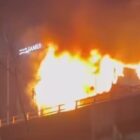 Bus Terbakar di Tol Wiyoto Kelapa Gading Jakut, Ini Penampakannya