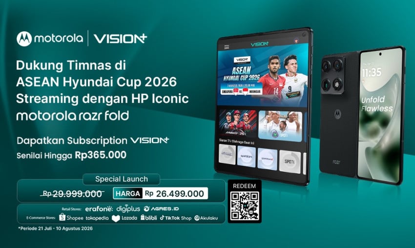 Nonton Timnas Indonesia vs Singapura di VISION+, Streaming Pakai Motorola razr fold